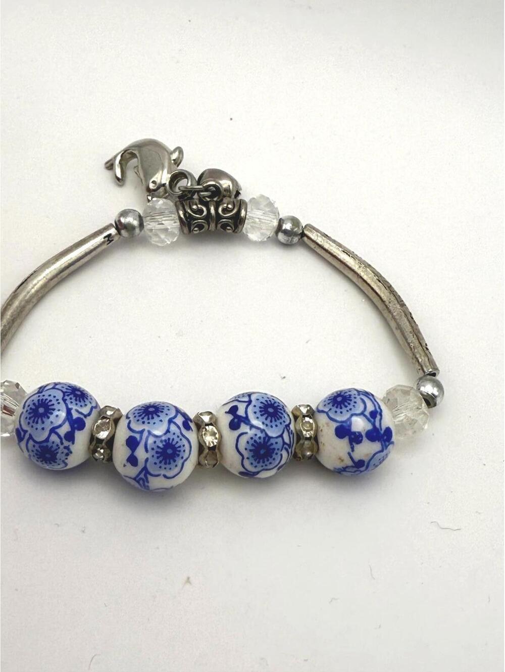 Handmade Blue and White Beaded Bracelet